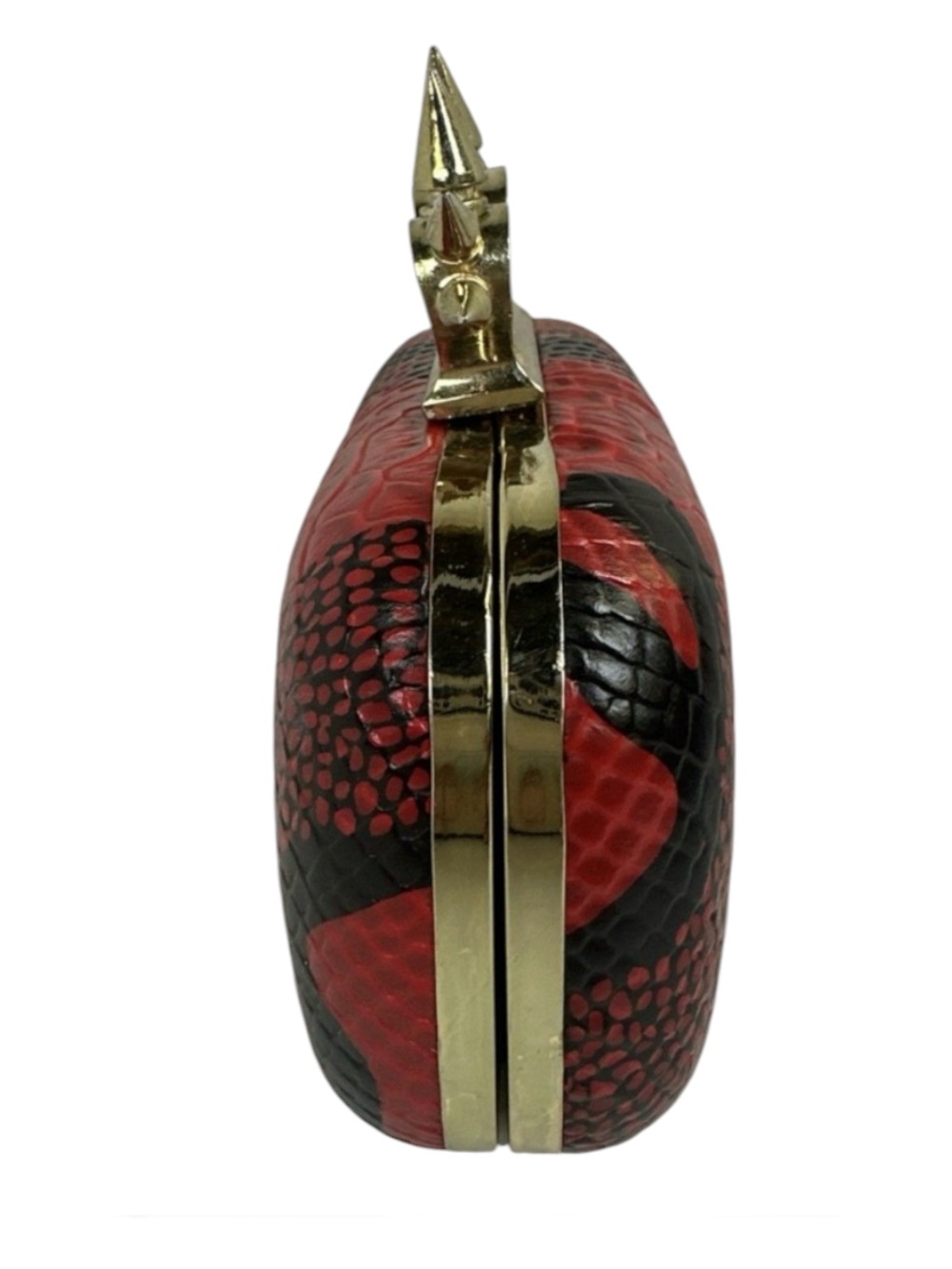 Vintage Red Snake-Embossed Spike Knuckle Clutch Crossbody. - Picture 4 of 12